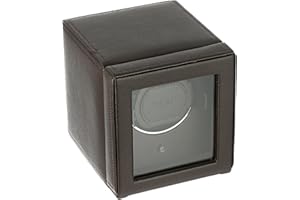 WOLF DESIGNS WOLF Cub 461106 - Automatic Single Watch Winder for 1 Watch with Glass Cover - Brown Pebble Vegan Leather, Chrome Finished Hardware and Brown Grosgrain Faceplate - WOLF Patented Rotation Technology