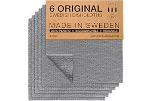 SUPERSCANDI 6 Pack Reusable Cleaning Cloths - 100% Biodegradable & Compostable Washable Swedish Dishcloth - Food-Safe & Plastic-Free Kitchen Cloth Suitable for Any Surface, Grey