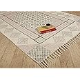 Ravaiyaa - Attitude is everything Cotton Block Print Traditional Area Rug (White, 6'3"x 4' Feet)