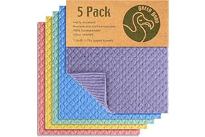 Green Dodo Swedish Dishcloth 5 Pack - Eco Friendly Biodegradable & Sustainable Sponge Kitchen cloth - Absorbent & Odour Free Dish Cloths For Kitchen - Reusable Kitchen Sponge Paper Towel Alternative