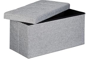 Relaxdays Pouf con Contenitore XL, Cassapanca con Coperchio, Panca Pieghevole, Sgabello Poggiapiedi, 36x76x38 cm, Grigio