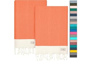 NOUR Hamamtuch Strandtuch | 2er Pack | groß 100x200 cm | aus 100% Baumwolle | Picknickdecke | Saunatuch | Extra leicht | saugstark | schnelltrocknend | Sandfrei (orange)