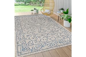 JONATHAN Y SMB106C-8 Charleston Vintage Filigree testurizzate trama da esterno per esterno, classico, tradizionale, facile pulito, cortile, patio, non spargimento, grigio/blu, 240 cm X 300 cm