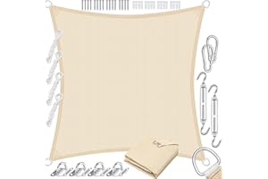 KESSER® Vela de Sombra Protección Solar Cortavientos incluidos Material de Montaje con Ojales | Tela HDPE | Resistente al Agua, Viento y Desgarro | Cosido 5 Veces | 5x5m - Cuadrado, Crema