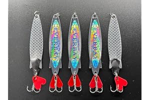 EVERBAY Silver Spinner Spoons (Toby Style) Fishing Lures Metal Jig Long Cast Sea Fishing Treble Hooks Fishing Spinnerbait Freshwater Trout Salmon Bass Cod Pollock, Spinning &Trolling, 5pcs/set