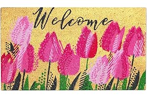 LUA VIKA Wycieraczka Wejście do domu Oryginały i zabawne, Dywan Wejście do domu Wewnątrz i na zewnątrz, mata Wejście, Wycieraczka kokosowa Natural 40x70x1,5 cm (Tulips)