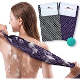 myHomeBody Extra Long Exfoliating Wipe, 3D Texture Obsidian &amp; Raisin | Body Scrub, Japanese Exfoliating Towel, Akasuri Japane