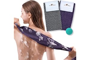 ‎MYHOMEBODY myHomeBody Extra langer Peeling-Waschlappen | Japanischer Waschlappen | 3D-Textur Obsidian and Raisin Dots, 2er-Set mit Bonus-Gesichtsbürste