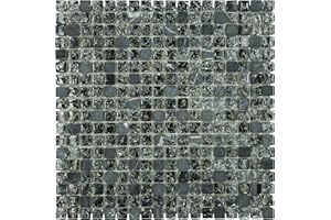 Total Look Design Tiles And Interiors Italian Marble & Glass Squares Mosaic Tiles Sheet for Walls and Floors Bathroom Kitchen (Full Sheet 30 x 30cm), Grey