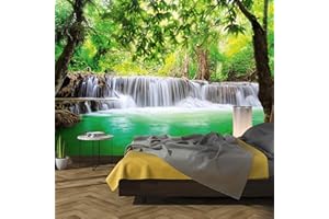 murimage Carta Parati Cascata 3D 366 x 254 cm Include Colla Bosco Giungla Foresta Lago Bambù Tailandia Poster Fotomurali Wallpaper