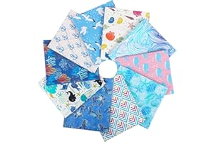 Craftido 10 piezas de Tela de Algodón Fat Quarters 18”x21”(46x53cm) - Peso Medio 145g - 100% Algodón para Acolchado, Costura, Patchwork, DIY y Manualidades Artesanales - Blue Sea