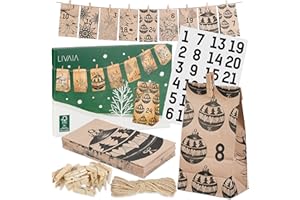 Christmas Advent Calendar 2023: Empty Advent Calendar to Fill Yourself – 24x Gift Bag, Sticker Paper, Wood Clip – Make Your Own Advent Calendar LIVAIA