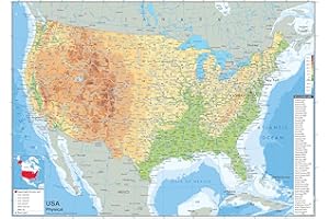 TIGER MOON Mapa fizyczna USA - laminowana papierem - rozmiar A1 59,4 x 84,1 cm