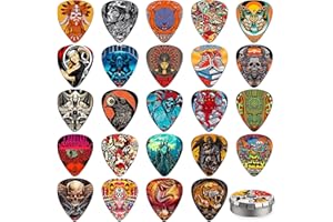 K KAREZOG Guitar Picks, 24 Stück Plektrum 0.46/0.71/0.96/1.20mm 4 Verschiedene Stärke Zelluloid Plektron,Gitarren Plectrum für Akustikgitarre, E-Guitar, Bass,Ukulele(Mix-2)