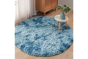ROHATIM Alfombras Salón Redonda Pelo Largo Alfombra Habitación Dormitorio Lavables Alfombra Antideslizante Muy Suave para salón o Dormitorio, Alfombra esponjosa de Cama(Azul eléctrico,Ø 100 cm Ronda)