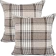 YOUR SMILE Set of 2 Retro Farmhouse Outdoor/Indoor Buffalo Tartan Chequer Stripe Plaid Cotton Linen Decorative Throw Pillow Case Cushion Cover Pillowcase for Sofa Chair,Brown, 20x20inch