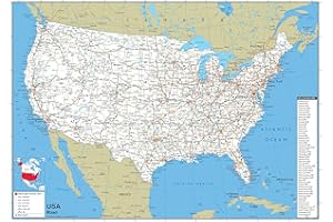 TIGER MOON Mapa drogowa USA - laminowana papierem - rozmiar A0 84,1 x 118,9 cm