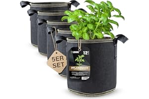 DIYer lohag® Premium Vliesstoff-Pflanzsack - 12 Liter, 5er Pack | Für Kräuter, Blumen, Gemüse & Zimmerpflanzen | Robuste, Wiederverwendbare Pflanzbeutel - Die Gesunde Alternative zum Blumentopf