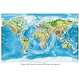 HUGE - Laminated/Encapsulated World Map Physical English Language Terrain - POSTER