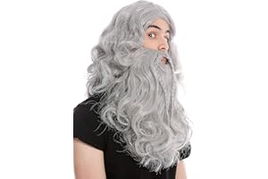 WIG ME UP- 90760-A+B-ZA68E Peluca y Barba Trenzado Largo Vikingo Viejo Salvaje Hombre del Norte bárbaro Enano Gris