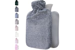 ‎QOMFOR Wärmflasche mit weichem Bezug 2l - Wärmeflasche groß 2 liter flauschig - Bettflasche für Kinder und Erwachsene - Warmflasche mit flauschig Bezug - Geschenke für Frauen (Dunkelgrau)