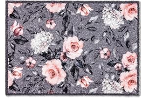 ‎ASTRA ASTRA flauschig-weiche Sauberlaufmatte Pure & Soft – Schmutzfangmatte bunt – Türmatte Innen – strapazierfähige Fussmatte – 50x70cm (Farbe: Blumen grau-rosa)