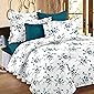 Ahmedabad Cotton Comfort 144TC Cotton Double Bedsheet with 2 Pillow Covers - White, Blue