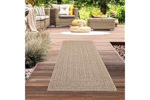 CARPETIA Wytrzymały dywan do użytku wewnątrz i na zewnątrz, długi, nowoczesny wygląd juty, odporny na warunki atmosferyczne, na balkon, taras, do jadalni, 80 x 250 cm