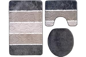 Ilkadim Orion Badgarnitur 3 TLG. Set 60x100 cm, farbig gestreift, WC Vorleger mit Ausschnitt für Stand-WC (dunkelgrau grau)