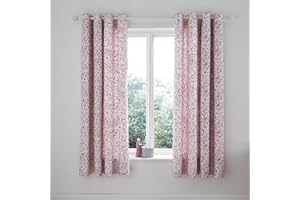 Catherine Lansfield Enchanted Butterfly 66x72 Inch Fully Reversible Eyelet Curtains Two Panels Pink