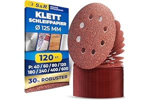 S&R Klett Schleifpapier Set 125 mm, Meister, 8 Löcher, 120 St Schleifblätter, Schleifscheiben für Exzenterschleifer, je 15 x Körnungen P40 P60 P80 P120 P180 P240 P400 P600, zuverlässige Haftung
