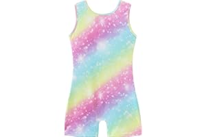Sinoeem Gymnastics Leotards for Girls Sleeveless Gradient Color Sparkle Rainbow Leotard Dance Ballet Dress Athletic Gymnastics Outfit for Girls 5-12 Years