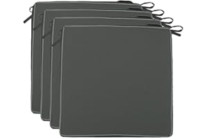 Brandsseller Lot de 4 Coussins de Chaise 40x40x4 cm - Galette de Chaise hydrofuge et anti-salissure avec Liens et Passepoil – pour l’intérieur et l’extérieur – Cuisine, Terrasse, Jardin – Anthracite