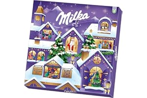 ‎MILKA Milka Adventszauberkalender mit zarten Alpenmilch-Schokoladen und cremigen Füllungen – festliches Design mit winterlichem Dorfmotiv – 238g