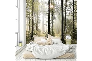 murimage Carta Parati Foresta 274 x 254 cm Include Colla fotomurali Legno Alberi rustico luce del sole camera salotto bagno wallpaper Include Colla