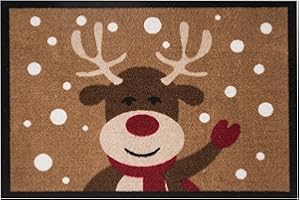 ‎HANSE HOME Hanse Home Fußmatte Weihnachten für Innen und Außen 40x60cm - Schmutzfangmatte Outdoor Türmatte mit Rentier-Motiv Waschbar & Wetterfest, rutschfest für Eingangsbereich & Außenbereich – Braun