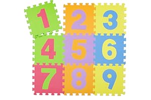 Baroni Toys Alfombra Rompecabezas para Niños de 9 Piezas de EVA, Alfombra Rompecabezas de Números Desmontable, Alfombra de Juguete de Espuma entrelazada en Material Seguro y No Tóxico, 30x30 cm