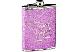 Premier Housewares 508075 - Petaca con Frase Girls Night out, Acero Inoxidable con Brillantina Fucsia