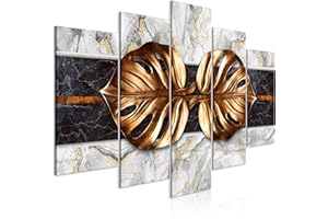 murando Cuadro en Lienzo Hoja 200x100 cm Impresión de 5 Piezas Material Tejido no Tejido Impresión Artística Imagen Gráfica Decoracion de Pared - Monstera planta mármol gris b-A-0773-b-m