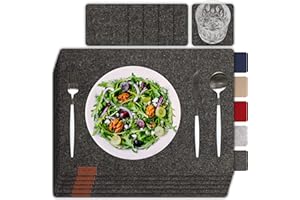 ‎SÖLMO sølmo I 12er Premium Platzsets aus Filz Tischset Grau Abwaschbar, Platzset 42x32 cm Abwischbar, Filzuntersetzer Platzdeckchen Untersetzer Teller + Glas Untersetzer, Holz-Tisch geeignet, Dark Stone