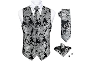 Enlision Anzugweste für Herren Paisley Weste mit Krawatte Einstecktuch Manschettenknöpfe Anzugwesten Hochzeit Elegant Männer Floral Anzug Weste Set