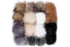 MAOXINTEK Kunstfell Bommel Pompon für Mützen und Beanies, Fake Fur Pom Pom DIY mit Gummiband für Strickmütze Schals Tasche Schlüsselbund Zubehör, Winter Fellbommel 16 Stück