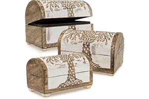Kunstversteck 3 er Set Schatztruhen Baum des Lebens, massive Holz-Schatullen max.28 x 20 x 19 cm, white wash …
