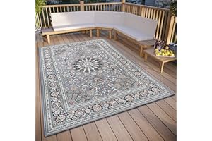 HANSE Home Kadi Tapis d'intérieur et d'extérieur Oriental tissé à Plat, Design Oriental Classique, certifié Oeko-Tex, résistant aux intempéries et aux UV, pour Balcon, terrasse, Jardin, Gris Bleu, 80