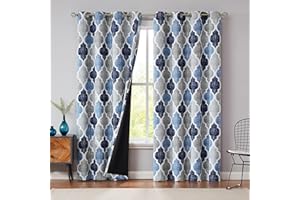 Beauoop Blue Grey Blackout Curtains for Bedroom 72 Inch Drop Geometric Curtains Lattice Moroccan Print Room Darkening Thermal Insulated Energy Efficient Window Curtain Drapes 2 Panels