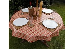 THE TABLECLOTH COMPANY 55" (1.4M) ROUND PVC/VINYL TABLECLOTH - RED & CREAM HEARTS WITH PARASOL HOLE
