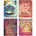 Louis Wain Psychedelic Cat Prints - Set of 4 Vintage Wall Art & Wall Decor - Retro Cat Paintings for Bedroom Decor, Living Room Decor, Kitchen Decor and Office Decor (8x10 Inches)