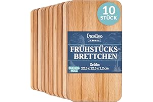 ‎CREATIVE HOME Creative Home 10 x Frühstücksbrettchen Holz Set | 22.5 x 12.5 x 1.2 cm | Holzbrettchen Schneidebrett Brett | Umkehrbar Schneidbrett Brettchen | Frühstücksbrett Holzbrett Küche für Brot Fleisch Gemüse
