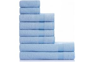 nottoc set asciugamani bagno azzurro - 2 teli da bagno, 4 asciugamani e 2 asciugamani per ospiti, asciugamani bagno in 100% cotone, assorbenti, morbidi, 8 pezzi