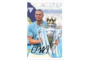 RJR PRINTS Erling Haaland Champion 2022/3 League Champion von Manchester City, signiert, 15 x 10 cm, mit aufgedrucktem, signiertem Fußball Autogramm, Geschenk